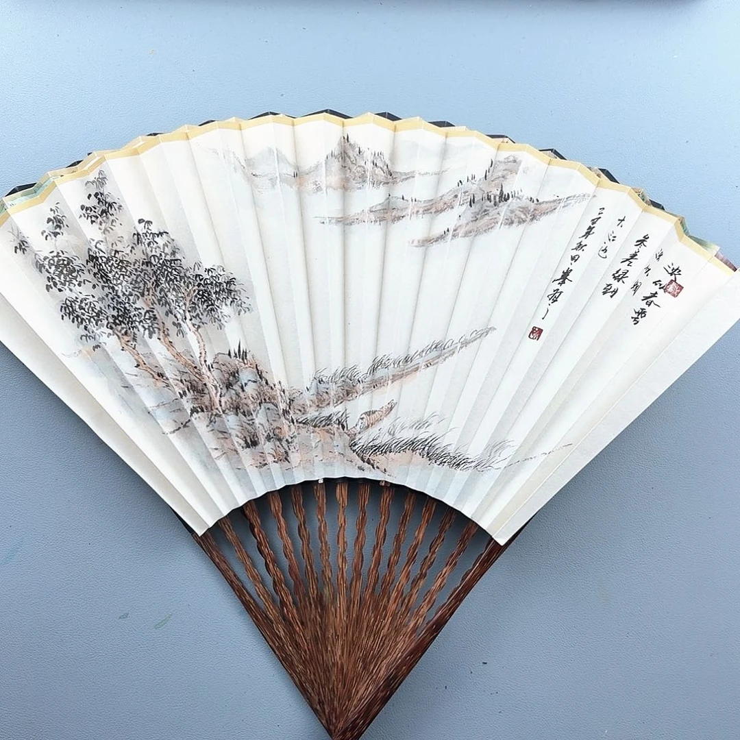 茗***天扇子8寸16方1.8排扣扇面