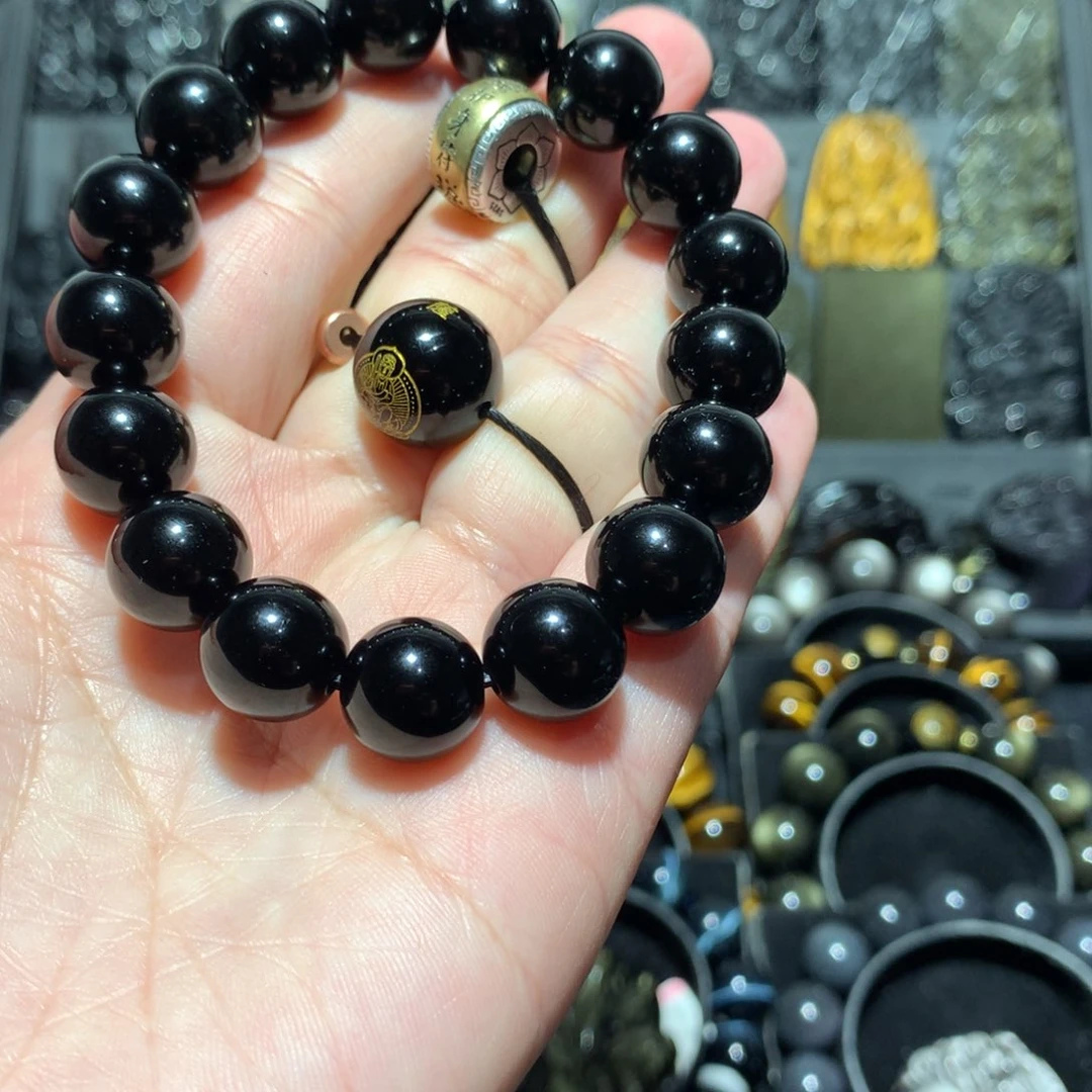 黑曜岩手串未镶嵌瑜**.定制