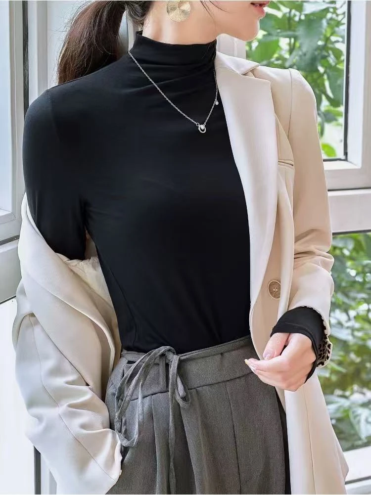 5059 GZV1半高领打底衫女春秋内搭薄款新款秋冬长袖宽松t恤上衣