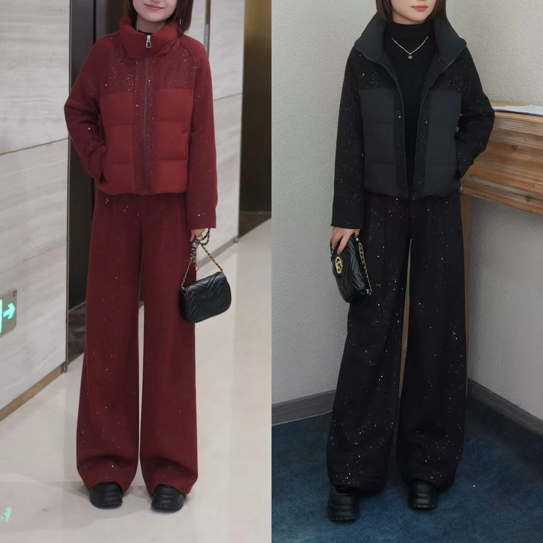 【满天星】欧洲钻拼接时尚设计感棉服套装 外套+裤子套装03