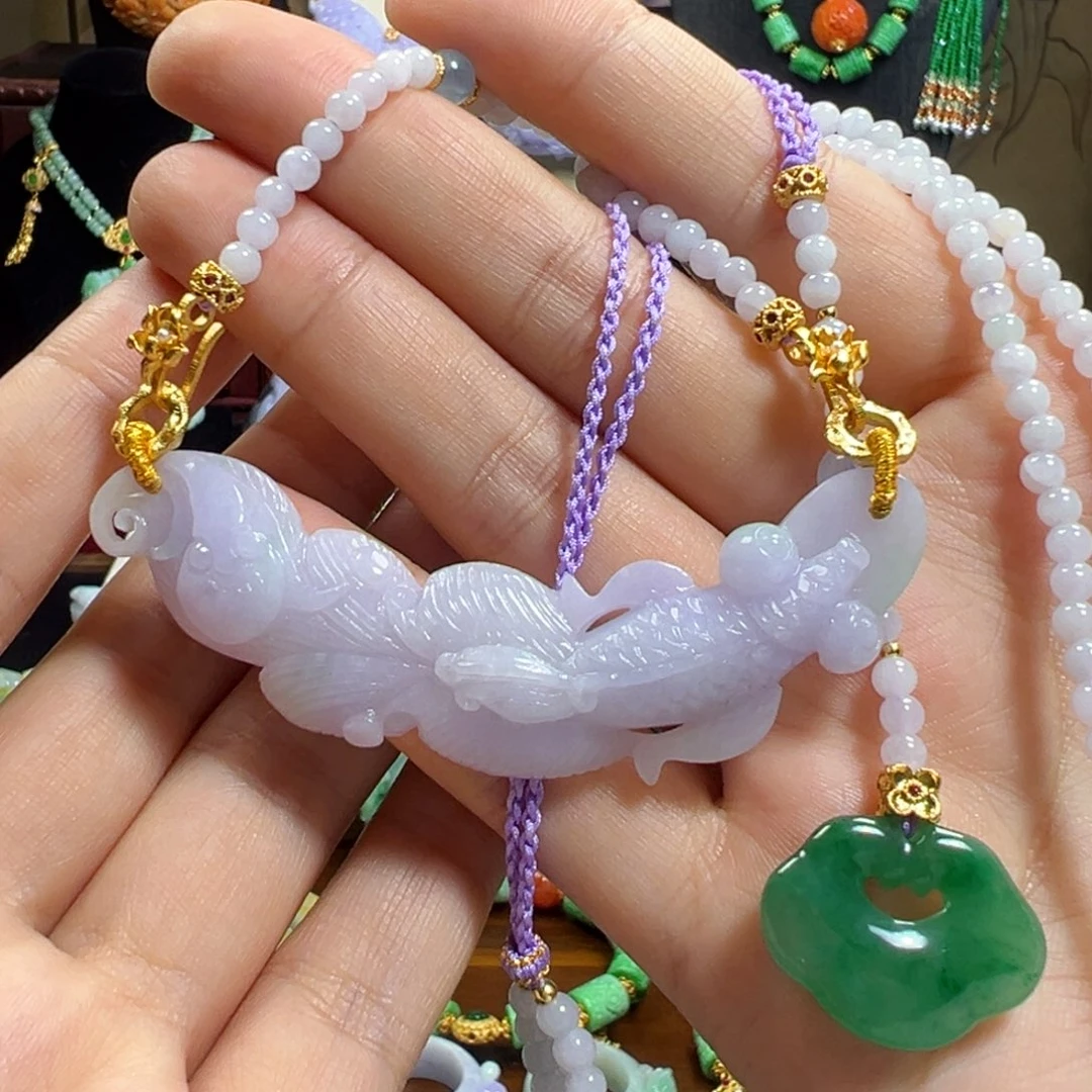 翡翠未镶嵌毛衣链紫鱼