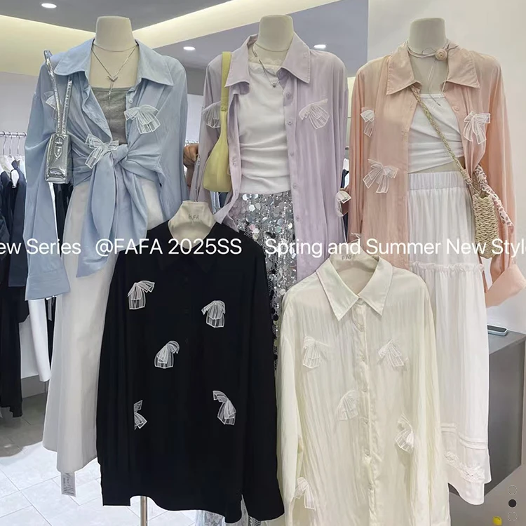 FAFA F6535大码立体蝴蝶节装饰显瘦衬衫夏季彩色防嗮设计百搭上衣