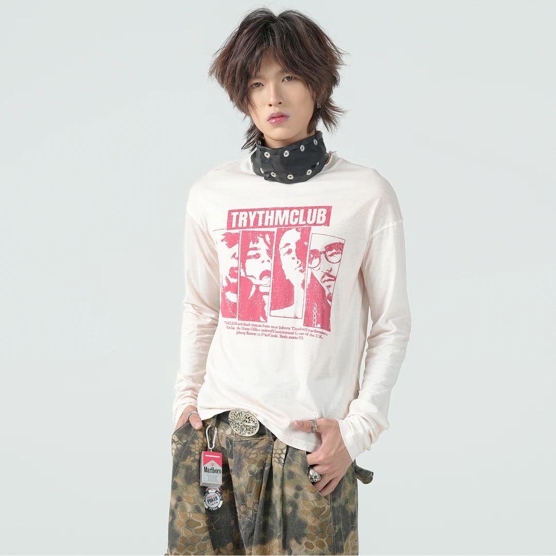 SYBBZ秋季美式高街圆领内搭日常户外打底衫个性字母印花长袖T恤男