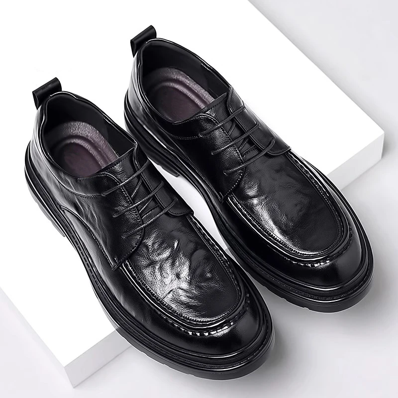 皮鞋男款真皮100%牛皮正品德比鞋透气软底韩版百搭男鞋商务休闲男