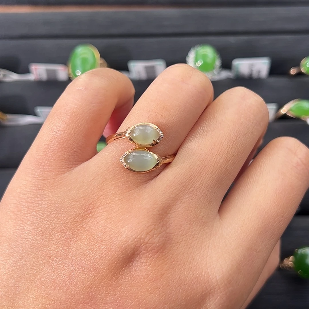 和田玉（碧玉）18K金镶嵌戒指