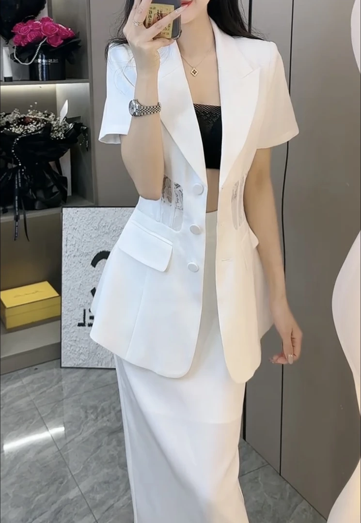 法式辣妹气质蕾丝镂空西装外套女夏季新款设计感收腰显瘦气质外套