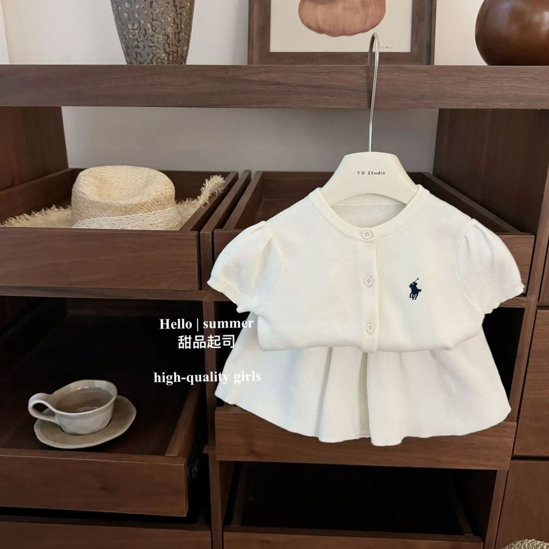 【甜品起司】老钱风！女宝宝拉夫学院风小马刺绣短袖针织短裙套装潮