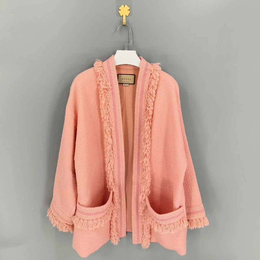 95新 GUCCI/古驰   粉色小香风流苏开衫外套/36码/17961530