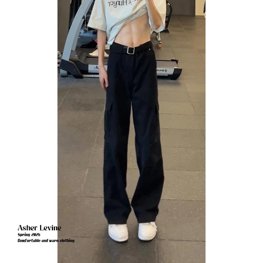 美式牛仔裤男2025秋冬季新款大口袋设计直筒裤宽松百搭阔腿长裤子