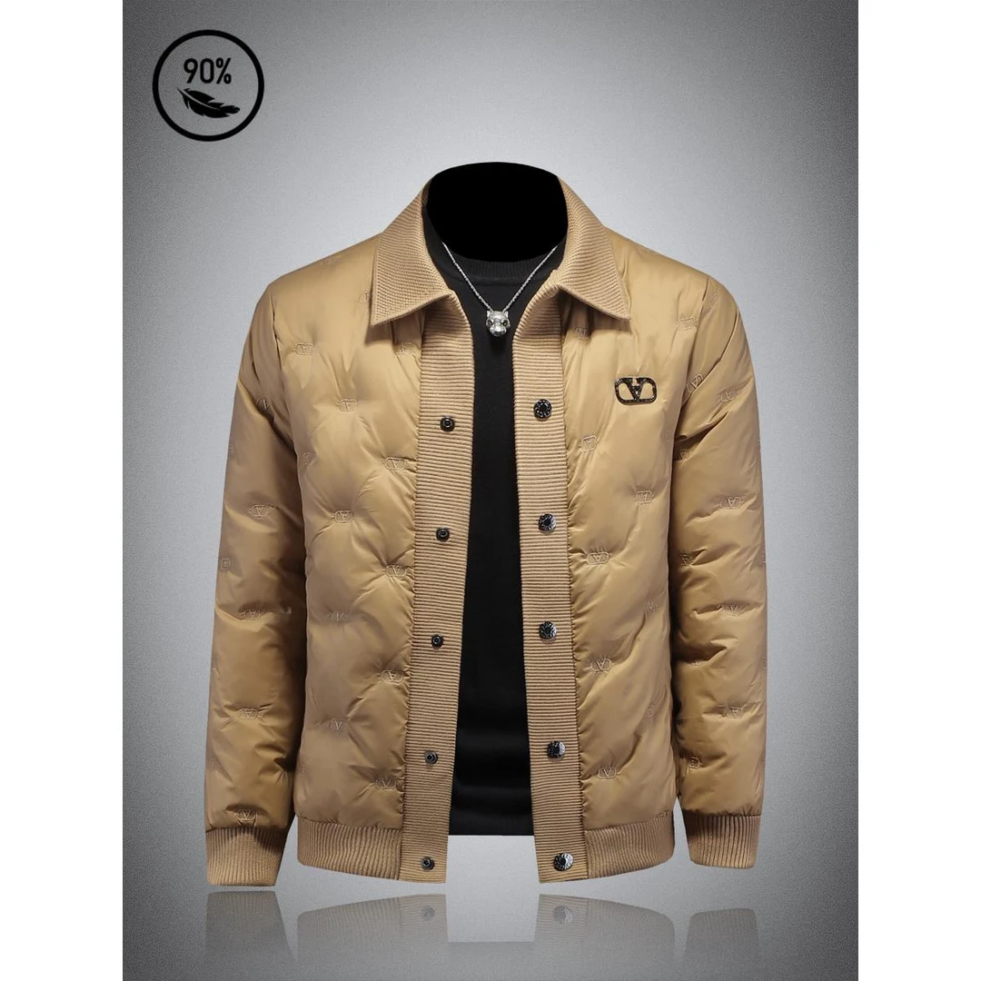 【TQUX官方正品】冬季新款高端羽绒服男士短款单排扣针织翻领刺绣