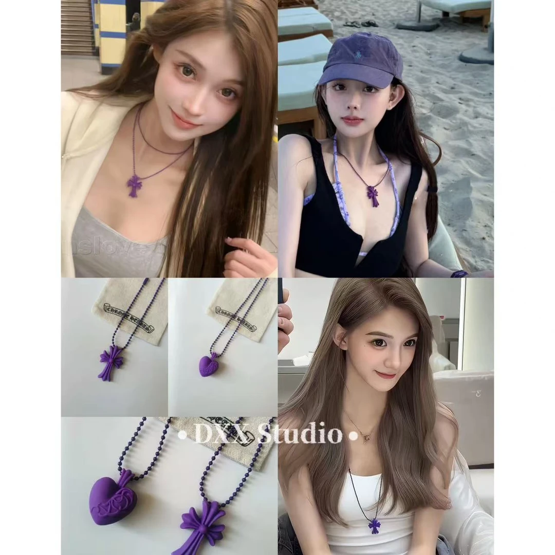 铜合金锆石项链 小众设计紫色ins百搭项链47312