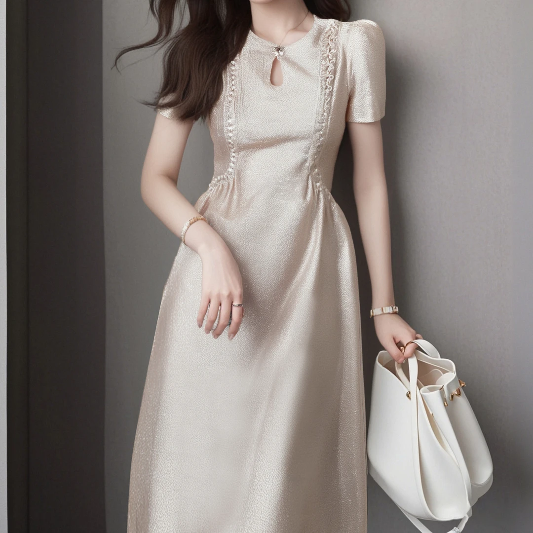 A有里布优雅端庄小香风连衣裙高级感气质收腰胖mm显瘦a字裙D0862