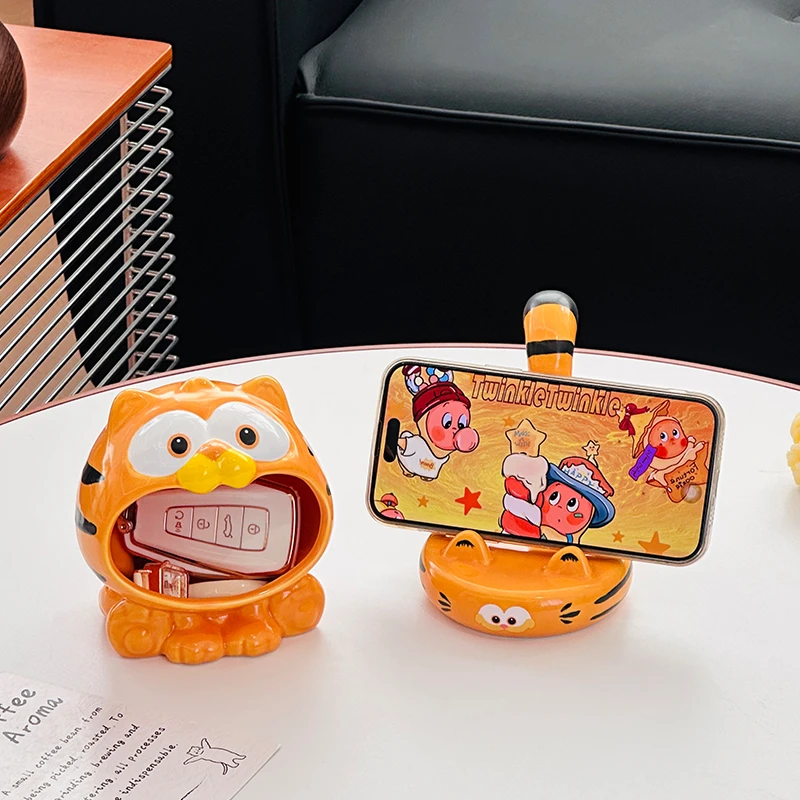 可爱加菲猫多功能手机支架简约办公室桌面客厅装饰手机支架摆件