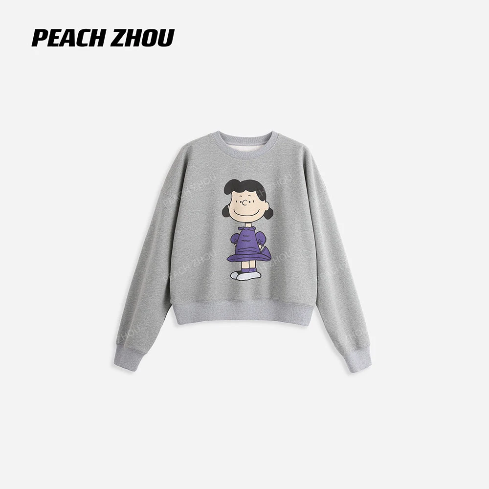 『PEACHZHOU』露西卡通印花宽松圆领加绒卫衣休闲减龄学院风长袖女