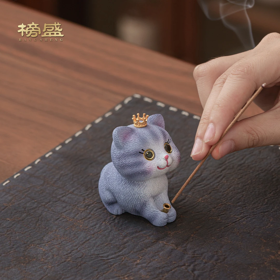 榜盛创意小猫香插可爱树脂小猫咪香座软萌治愈茶桌茶宠室内线香插