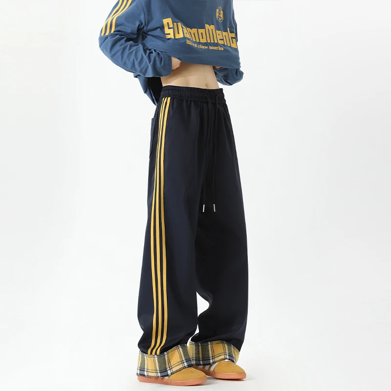 春秋2025新款美式街头男装格子宽松直筒显高腿瘦潮流牌休闲长裤子