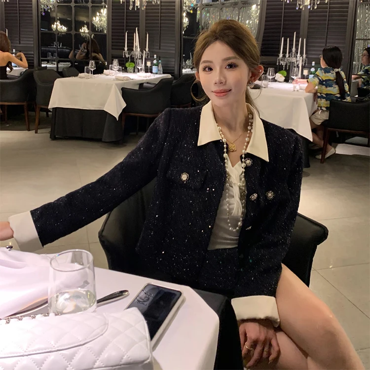【ZY】微胖大码小香风套装裙女韩剧穿搭富家千金外套+半身裙两件套