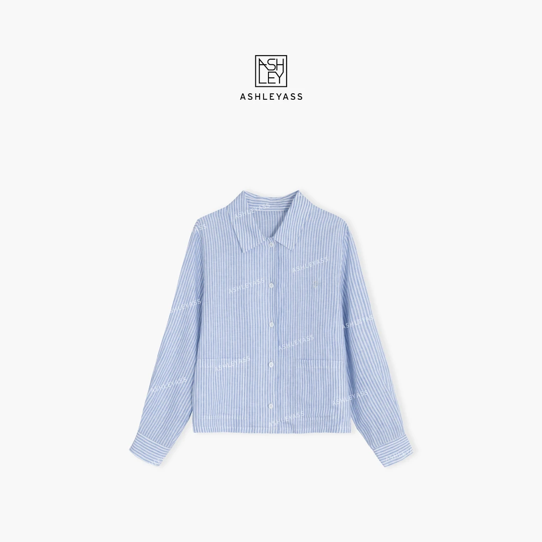【ASHLEYASS】“游艇会”蓝条纹衬衫翻领清新时尚衬衫外套LSS250235R