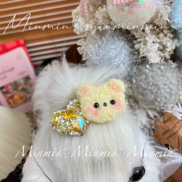闵闵｜施华洛宠物发夹毛毡满钻可爱小熊爱心