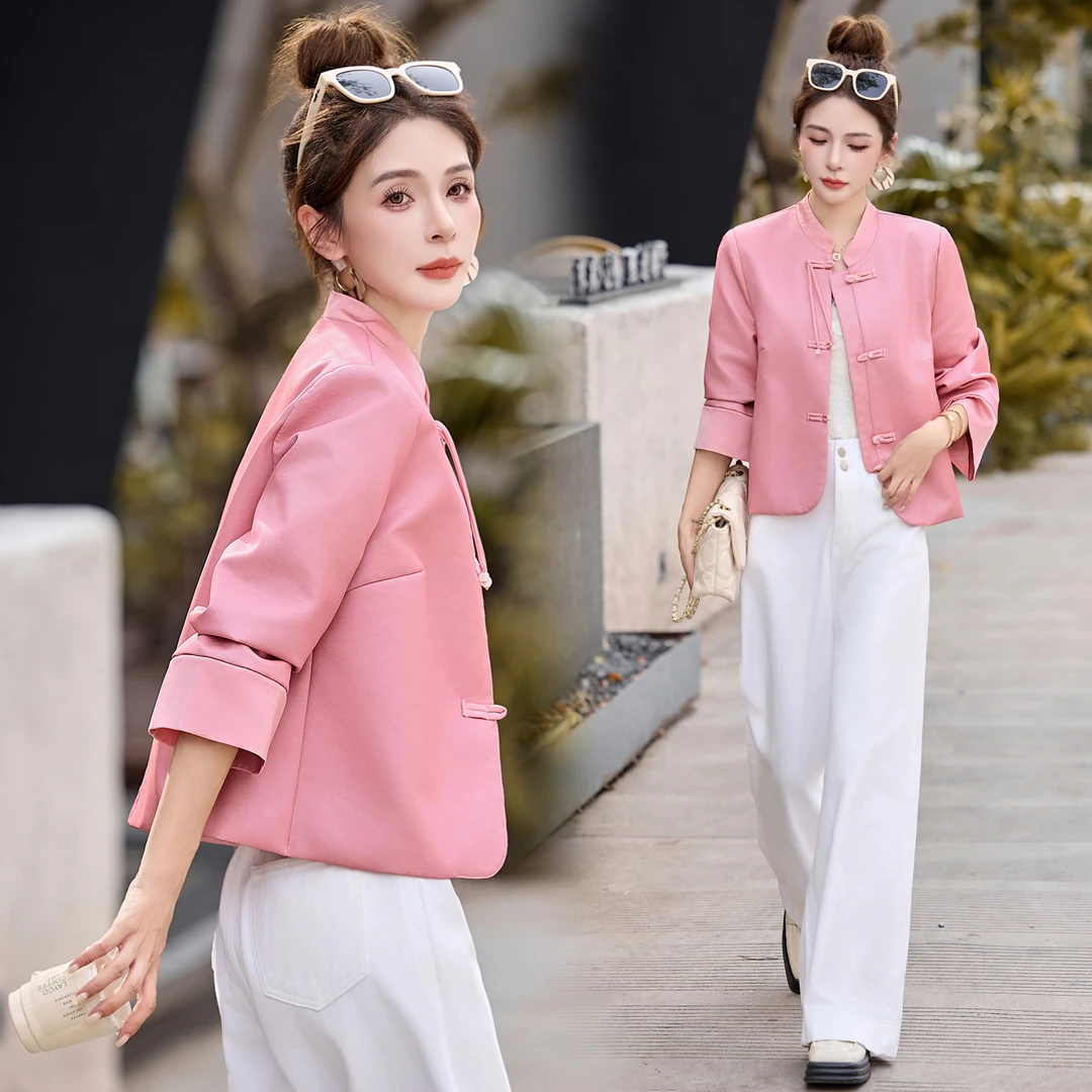 新中式国风皮衣短外套女盘扣复古春秋新款气质百搭高级感夹克女款