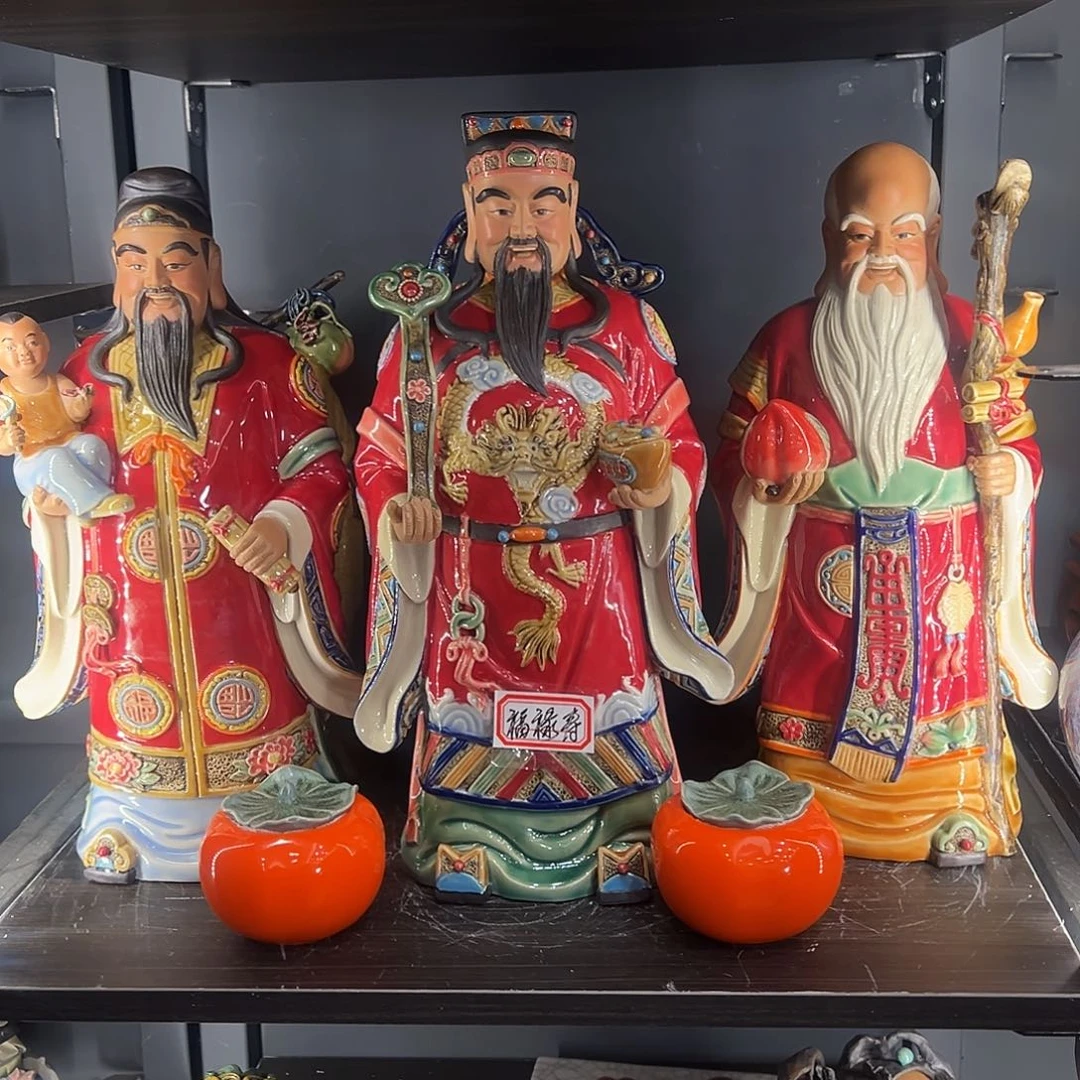 福禄寿石湾陶艺纯手工制作