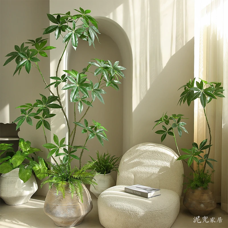 仿真发财树鹅掌钱树花艺软装店铺商场客厅仿真绿植绿植造景定制