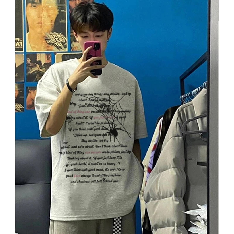 labzaa美式ins潮牌蜘蛛字母印花短袖T恤男女夏季休闲纯棉情侣上衣