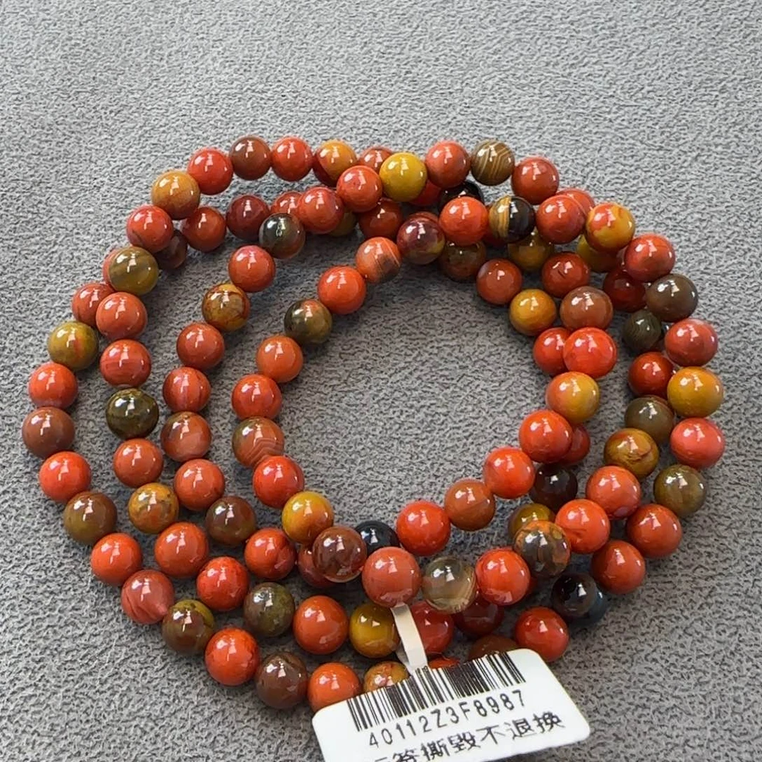 南红玛瑙手串未镶嵌大山包黄绿皮包浆南红6mm多圈