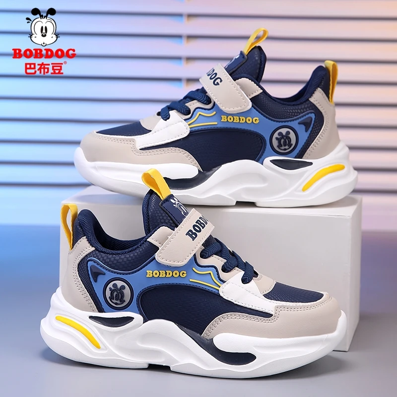 巴布豆男童运动鞋春秋季皮面防水儿童男孩小学生防滑中大童跑步鞋