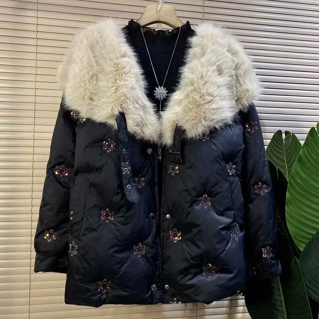 H胖mm欧货时尚新款重工刺绣高级感气质显瘦棉服外套