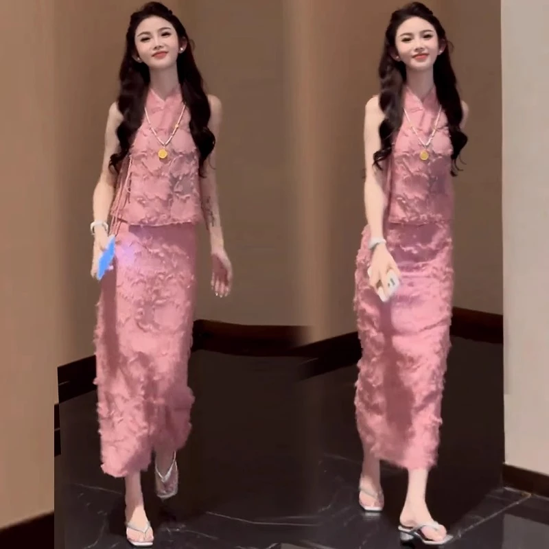 时尚连衣裙套装女2005夏季新款时髦洋气流苏国风上衣半身裙两件套