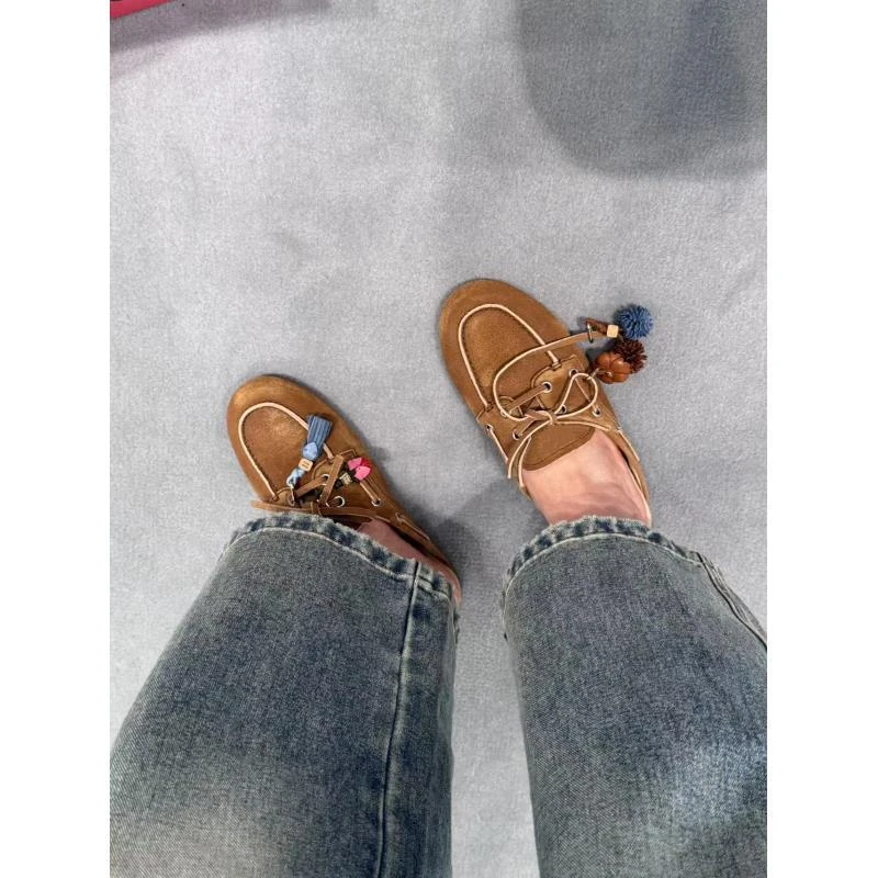 【鞋子不包含挂件】复古麂皮乐福拖鞋 J25XZ448