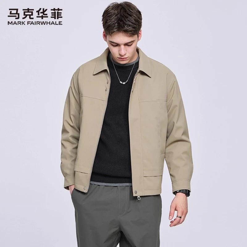 马克华菲高级工装翻领夹克男士2025秋季新款纯色简约百搭休闲外套