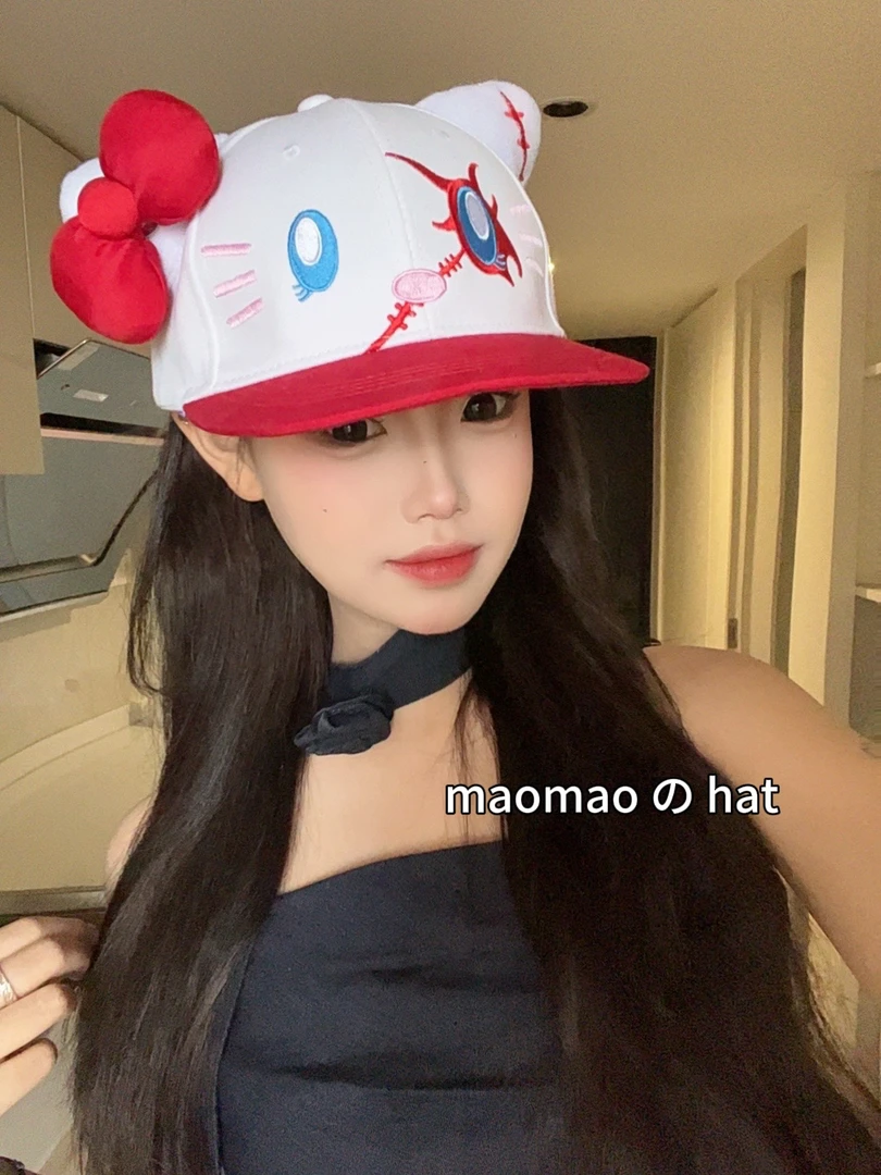 新款春夏嘻哈kitty猫帽子百搭潮流棒球帽日系大头尾显脸小帽子合