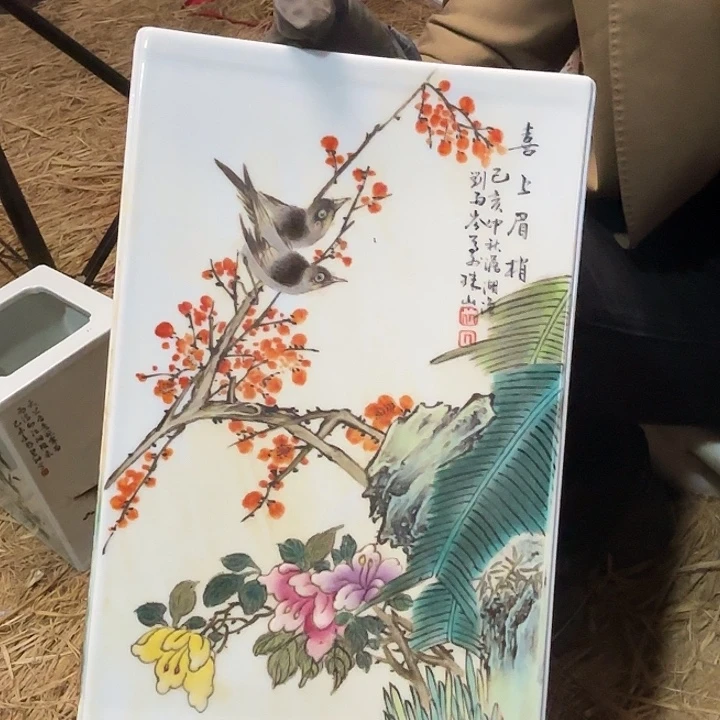 摆件景德镇高温陶瓷四方器花鸟