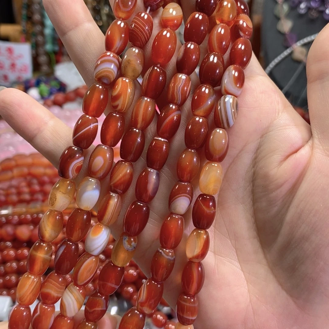 未镶嵌玛瑙/玉髓珠宝半成品红玛瑙枣珠一条卡8mm