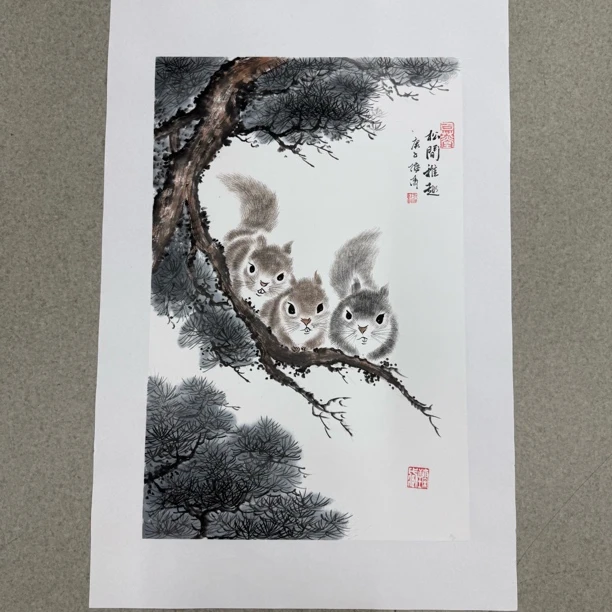 国画梅清绘画2.7pc松鼠
