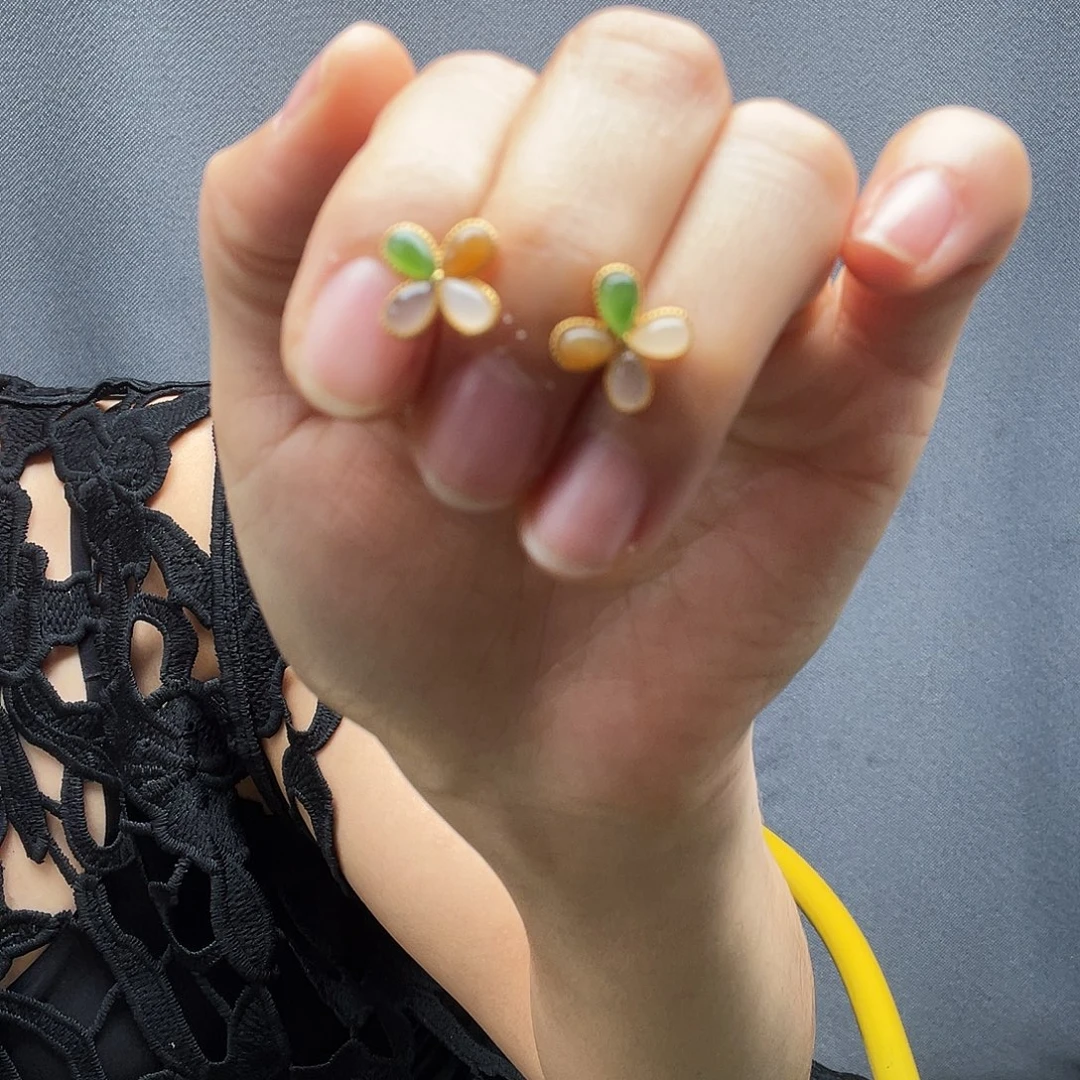 和田玉银S925镶嵌耳饰