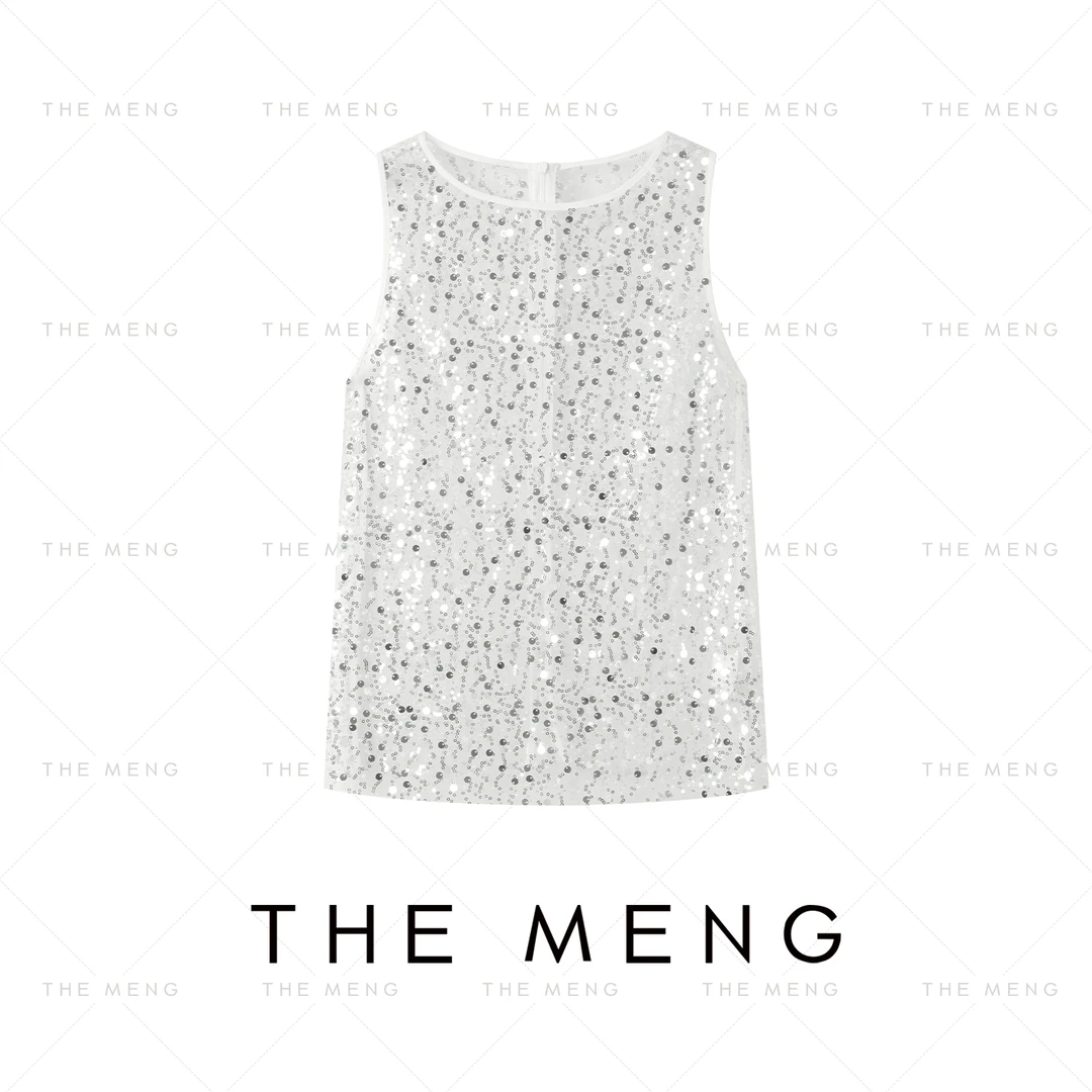 【飒姐专属】2025春季新款钉珠亮片镂空碎花通勤小背心#M251D0015