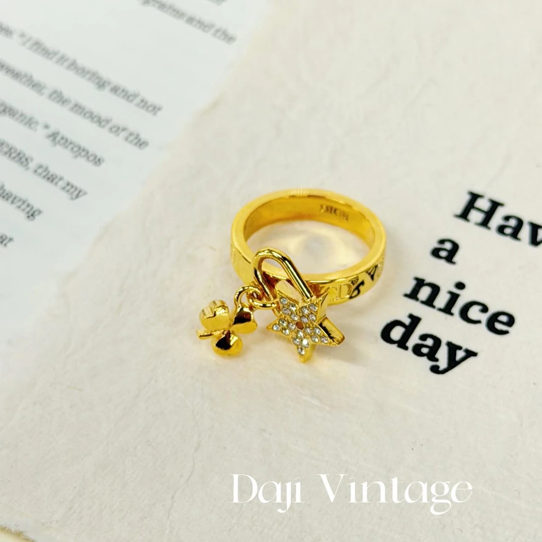 99新 DIOR/迪奥 大吉中古/Dior迪奥金色星星三叶草吊坠戒指