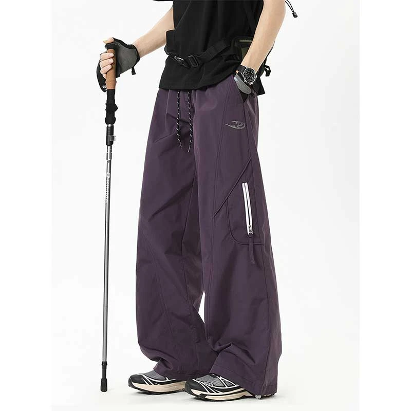 V37紫色速干工装冲锋裤子男夏季薄款宽松直筒登山户外运动休闲裤