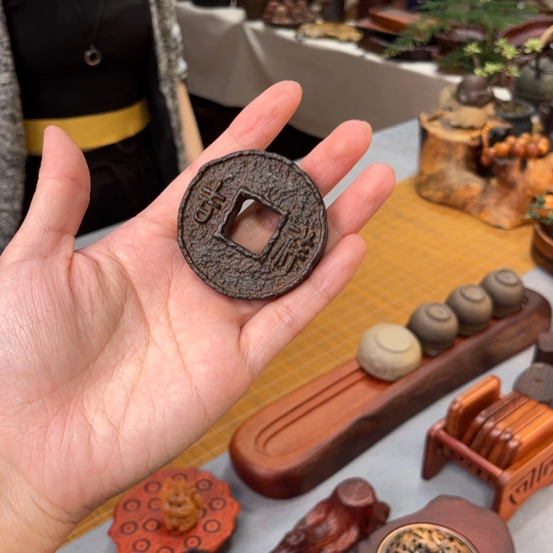 大叶紫檀手工铜钱盖置