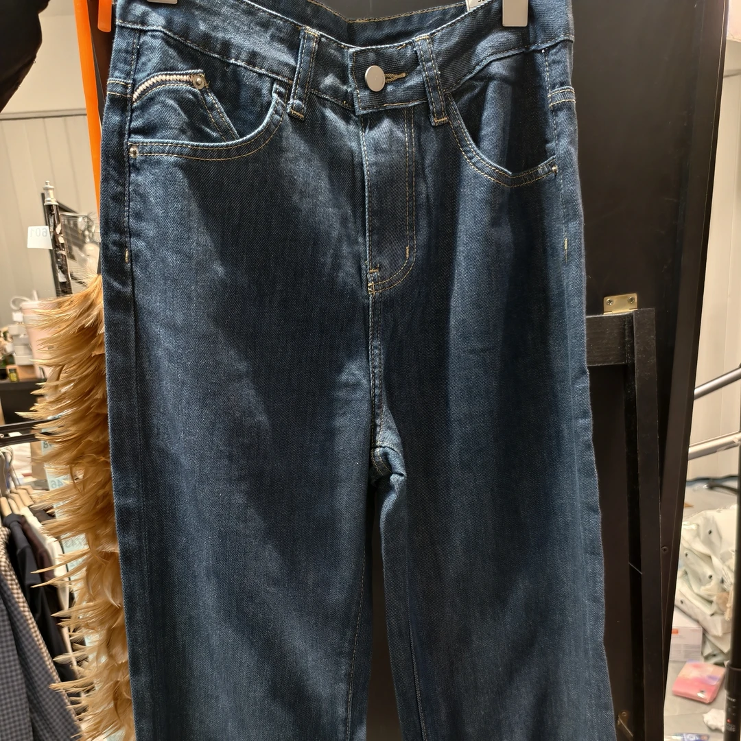 58601 秋季高腰宽松直筒显瘦丹宁蓝阔腿牛仔裤（以直播间展示为准）