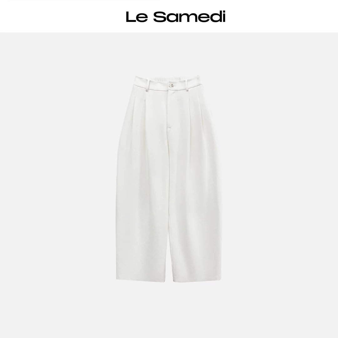 Le Samedi【云白贝壳】 针织四面弹 后松紧打褶弯刀阔腿裤