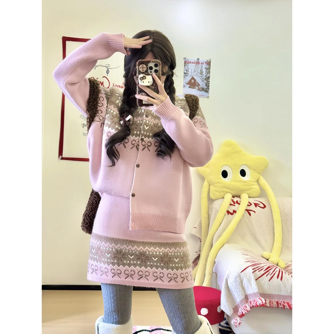 毛衣早春2025新款费尔岛北欧复古慵懒加厚套头针织衫洋气减龄短裙