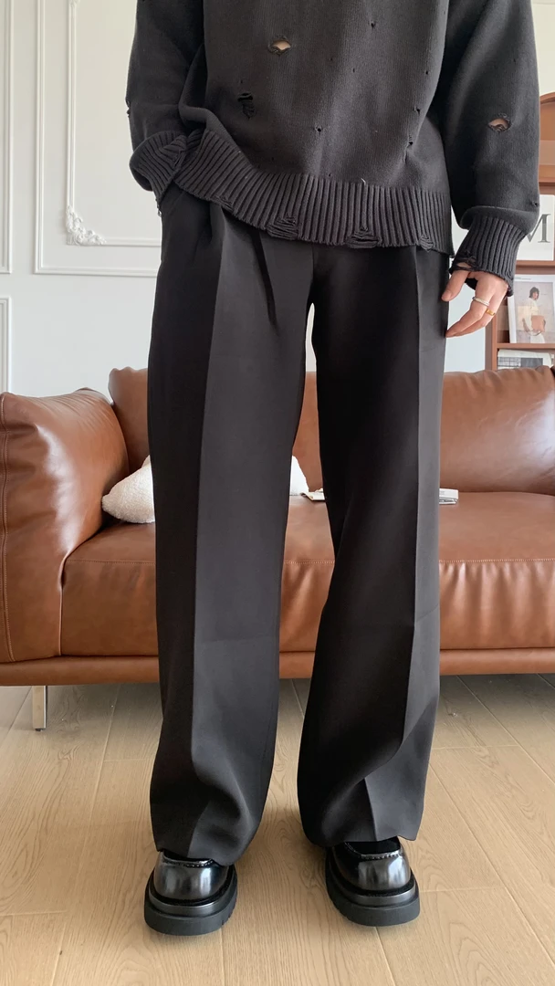 富贵秋冬褶皱重磅百搭西裤 抗寒保暖加绒直筒纯色休闲西裤男士