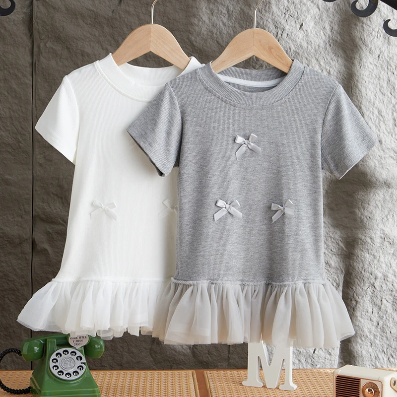 女童夏季短袖T血2025新款韩版洋气压褶花边儿童宝宝两件套