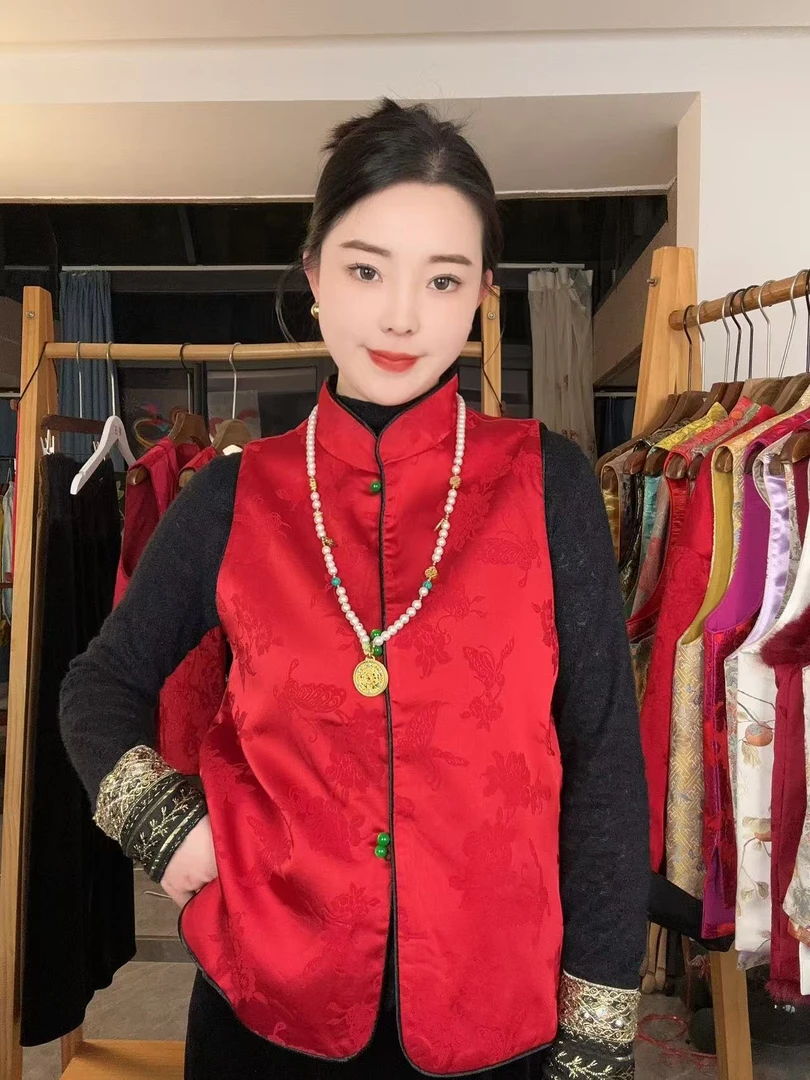 CHUNTIAN【黛汐】李李新中式新暗纹提花双面双穿马甲百搭