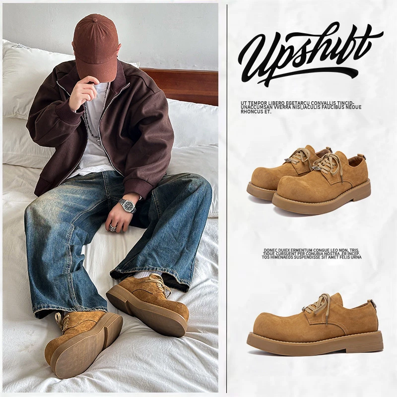 2025新款巴黎米奇大头德比鞋情侣同款低帮工装鞋厚底复古休闲皮鞋