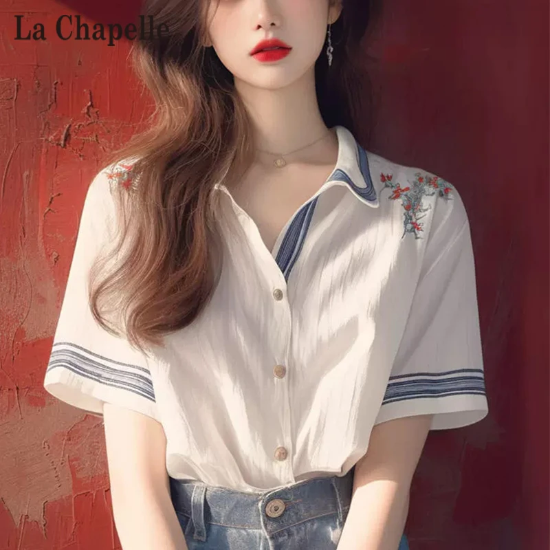 拉夏贝尔法式轻熟风短袖衬衫女夏季设计感小众宽松漂亮小衫上衣